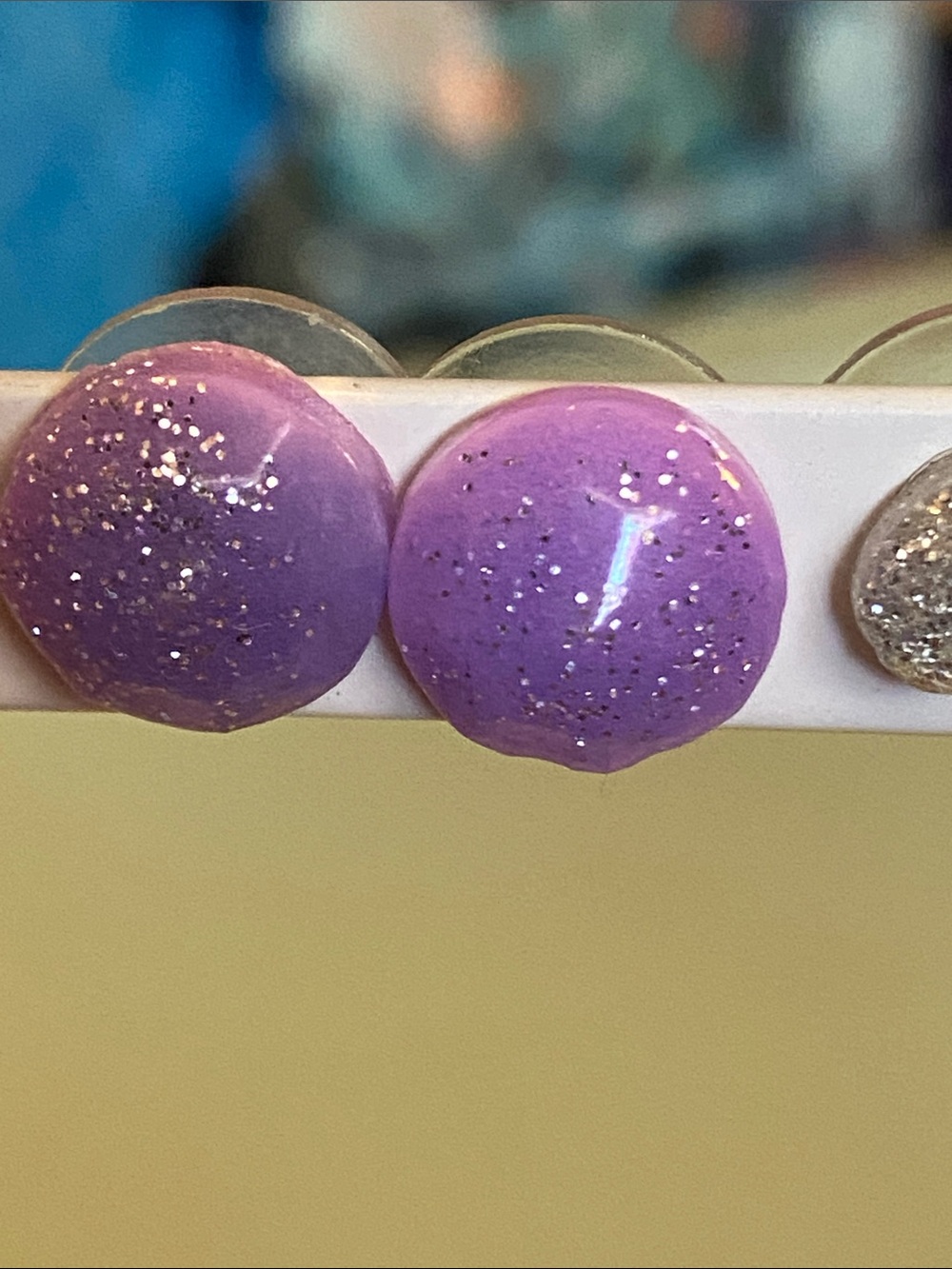 Handmade resin Purple Glitter Dome Stud Earrings